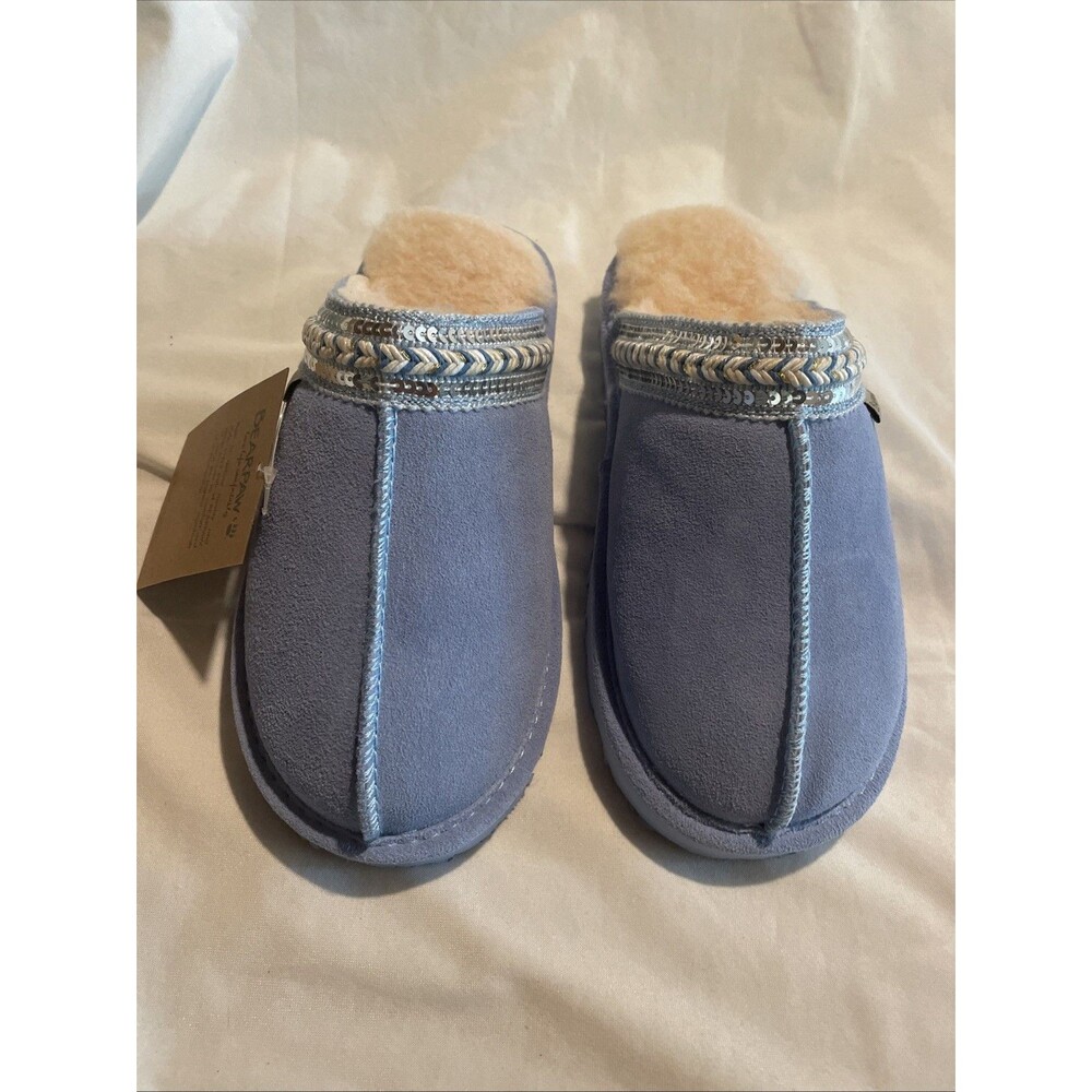 Bearpaw Tanya Slippers Womens Size 6W Blue Suede Embellished Trim NEW In BOX